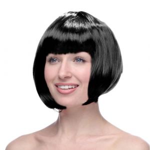 HREDZEO Perruque Courte Noire pour Femme,Noir Perruque Courte Perruque Droite avec Perruque pour Femme avec Franges pour déguisements quotidiens et fêtes à (HONGJOY, neuf)