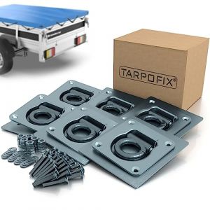 Tarpofix® Œillets d'arrimage pour remorque avec Contre-plaques avec vis (6 pièces) - Plaques d'arrimage Robustes avec Une Force de Traction certifiée de 800 daN par Crochet d'arrimage (CD_Commerce, neuf)