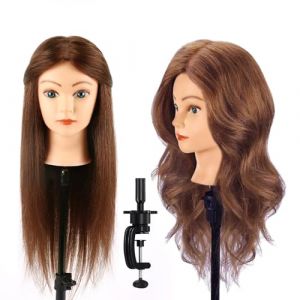 T&ecirc;te &agrave; coiffer pour enfant - 100 % cheveux naturels - T&ecirc;te de mannequin de vitrine - Avec pince - 100 % cheveux naturels - Avec pince - Yeux bleus (Lyue, neuf)