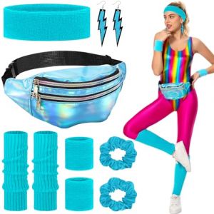 Betrynidil Deguisement Annee 80 Femme,Vetement Tenue F&ecirc;te N&eacute;on Fluo,avec Sac Banane,bandeau,Bracelets,&Eacute;lastique &agrave; cheveux,Jambi&egrave;res,Boucles d'oreilles,pour 80s Th&egrave;me,Disco,N&eacute;on,Carnaval (Bleu) (GALOLTD, neuf)