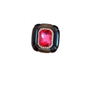 Bague en r&eacute;sine acrylique de couleur bonbon, accessoires g&eacute;om&eacute;triques exag&eacute;r&eacute;s pour femme, bijoux &agrave; la main, style r&eacute;tro europ&eacute;en et am&eacute;ricain (noir rose rouge) (YANMINGWENHUA, neuf)