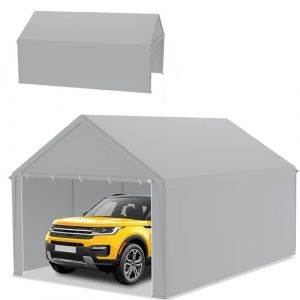 Froadp Carport 4 x 6 m - Tente de Stockage et Garage, Abri Stable avec B&acirc;che en Poly&eacute;thyl&egrave;ne, R&eacute;sistante aux UV et Imperm&eacute;able pour Voiture, Camion, Jardin (CHIC Shop, neuf)