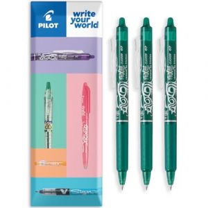 Pilot FriXion Clicker Lot de 3 stylos roller &agrave; friction effa&ccedil;able Pointe r&eacute;tractable Pointe r&eacute;tractable 0,7 mm Largeur de trait 0,35 mm Encre verte (OMGHC., neuf)