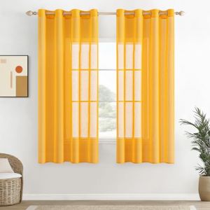 EMEMA Lot de 2 Rideaux en Voile Transparent en Lin Transparent &agrave; &oelig;illets pour Salon Moderne Rideau d&eacute;coratif pour Chambre &agrave; Coucher avec &oelig;illets 140 x 145cm (B x H) Jaune (EMEMA HOME, neuf)