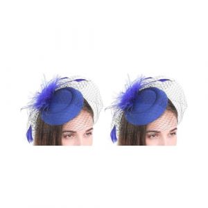 Lot de 2 chapeaux bibi pour femme avec fleur et plumes en maille filet pour festival, thé, mariage, spectacle, pince à cheveux pour filles - Bleu (gxyouruyi, neuf)