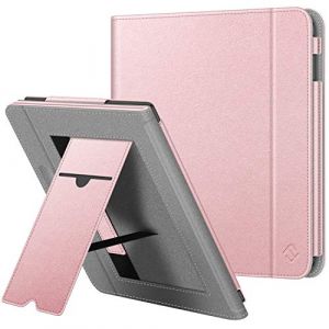 FINTIE Étui pour Kobo Libra H2O 7 Pouces/Tolino Vision 5 2019 - Housse avec Béquille, Coque avec Fente pour Carte et Dragonne Fonction Veille/Réveil Automatique, Or Rose (Fintie EU, neuf)