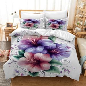 TKCQX Fleur Parure de Lit 90x190 Enfant Fleurs Bleues Violettes Roses 3D Housse de Couette 1 Personne, Fleur Housse de Couette 90x190 Fille Adulte Enfant Parure de Lit en Microfibre (TKCQX--欧盟R标, neuf)