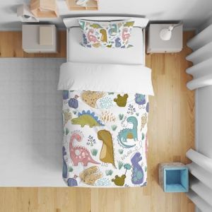 DJDEA Dinosaure Housse de Couette 120×150 cm, Housse de Couette Enfant en Microfibre 1 Personne, Parure de Lit avec Fermeture éclair Enfant avec Taie d'oreiller 40x60cm (Sky Wing Home Textile Products, neuf)