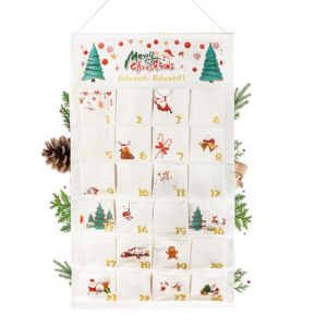 Calendrier de l'Avent &agrave; Remplir en Tissu, 2025 Calendrier de l'Avent Vide &agrave; Remplir, DIY Calendrier de L'Avent Tissu, Calendrier Suspendu Avent No&euml;l avec 24 Pochettes pour D&eacute;corations de No&euml;l (LINGYEAL, neuf)