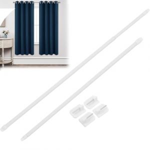 2 Tringles &agrave; Rideau Extensibles 30-50cm avec Crochets - Barres de Tension sans Per&ccedil;age, tringle rideau sans percage, pour Fen&ecirc;tres Cuisine Salon Douche - Support Adh&eacute;sif Puissant - Blanc (DINODANUBE TRADING, neuf)