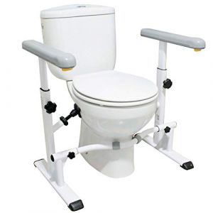KMINA Cadre Toilette avec Accoudoirs Réglables, Structure de Sécurité pour WC Handicapé, Barre d’Appui Latérale, Largeur et Hauteur Ajustables (KMINA, neuf)