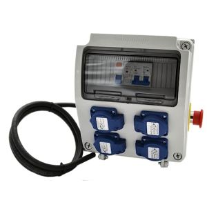 Coffret de chantier monophasé 9 modules - 4 prises 16A avec câble - IP54 ABS - Inter diff + disjoncteur + arrêt d'urgence | 7kVA (ATOLE, neuf)