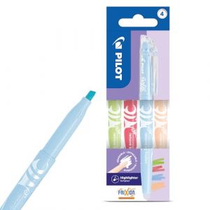Pilot FriXion Light Lot de 4 surligneurs effaçables à encre thermosensible Bleu clair, vert, orange et rose Débit fluide Pointe biseautée de 4 mm avec clip pour journal, notes et bureau (DLM Direct FR, neuf)