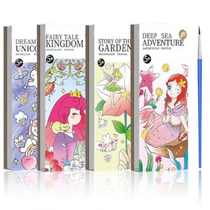 Lot de 4 Cahier de Coloriage Aquarelle avec Pinceau Aquarelle,12 pages pour coloriage aquarelle, livre aquarelle, livre coloriage enfant, Kit voyage avion I Carnet aquarelle (EUROEDI SPEDITION, neuf)