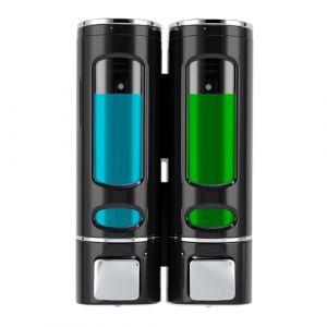 MEKOTRIN Distributeur Savon Mural, Distributeur Gel Douche, Distributeur Double de Shampoing et Apr&egrave;s-shampoing sans Per&ccedil;age ABS pour Salle de Bain H&ocirc;tel Cuisine March&eacute; Restaurant 400ML*2(Noir) (Canterg, neuf)