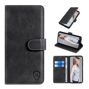 FMPCUON Etui Coque pour Alcatel 1S 2021,[Housse en Cuir PU Premium] [Pochette de Portefeuille] [Etui à Rabat],avec Fentes pour Cartes pour Alcatel 1S 2021/3L 2021/ Vodafone Smart V12,Noir (FMPCUON-EUR, neuf)