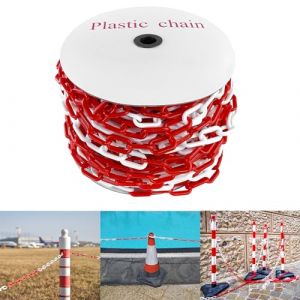 YRHome Cha&icirc;ne en plastique rouge et blanc 50 m - Cha&icirc;ne de signalisation en m&eacute;tal - 6 mm d'&eacute;paisseur - Cha&icirc;ne en acier rond - Cha&icirc;ne de s&eacute;curit&eacute; pour chantier (STAR HUIHUI ZHANG, neuf)