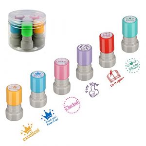 Hmseng Tampons enseignants,6 pcs Auto-encreurs Tampon Encreur Enfant, Tampon enfant,Tampon Smiley pour la Motivation et Encourager les Élèves-Design2 (Hmseng, neuf)