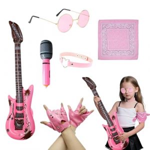 TUONYIS 6 Pi&egrave;ces Pink Vetement Rockstar Deguisement Disco Enfant, Accessoires de Costume Punk D&eacute;guisements Rockstar pour Filles Deguisements Punk Accessoires, Fournitures de Carnaval (Rose) (ZECAI TONG, neuf)