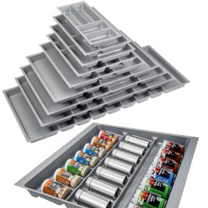 ORGA-BOX 3 Range-épices Profondeur : 473 x largeur : 491 mm gris argenté avec structure Canvas pour tiroirs de 60 mm par ex. dans les cuisines Nobilia/Noblessa à partir de 08.2012. (S&O Handelsgesellschaft mbH, neuf)