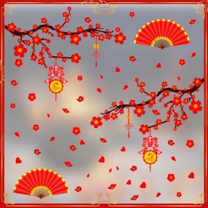 ANHUIB Nouvel An D&eacute;coration de Fen&ecirc;tre Stickers de fen&ecirc;tre du Nouvel an Chinois 2026 Autocollants de fen&ecirc;tre F&ecirc;te du Printemps Amovibles Sticker Mural Ann&eacute;e du Cheval Traditionnelle F&ecirc;te Printemps (ANHUIB-EU, neuf)