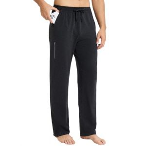 BALEAF Pantalon de jogging large en coton pour homme - Pantalon de loisirs - Jambe droite - Pantalon de sport pour homme - Pantalon de yoga - Pantalon de survêtement classique avec poches, Gris foncé, (Buyvison Sports Gears, neuf)