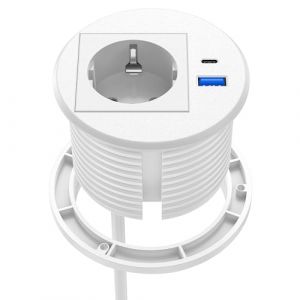 Prise de Bureau Encastrable avec USB C, Ohuo Prise Rétractable avec USB A et C pour Plan de Travail Cuisine, Blanc (Ohuo-JM, neuf)