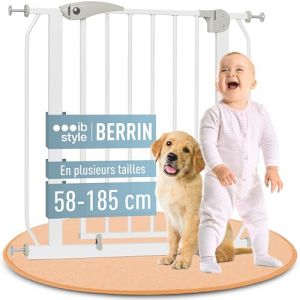 IB STYLE Barri&egrave;re de S&eacute;curit&eacute; Berrin 175-185 cm - Barri&egrave;re pour Chien, sans Per&ccedil;age, Fixation par Pression, pour Enfants 6 a 24 Mois, Blanc Gris (ib-style GmbH, neuf)