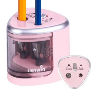 tenwin Taille-crayon électrique, taille-crayon à pile à double trou pour crayons de couleur n°2 6-12mm, lame durable, taille rapide, adapté à l'école/la salle de classe/le bureau/la maison, rose (TC E-commerce, neuf)