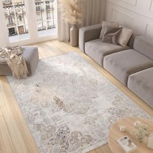 TAPISO Valley Tapis Poil Court Traditionnel Vintage Beige Cr&egrave;me Gris Mouchet&eacute; Motif Floral Bordure Tapis Salon Chambre Adulte Salle &agrave; Manger Bureau Oeko-TEX R&eacute;sistant 300 x 400 cm (TAPISO-FR, neuf)