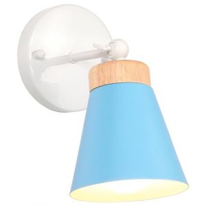 iDEGU Applique Murale Interieur R&eacute;tro Plafonnier Luminaire Vintage Industrielle en M&eacute;tal avec D&eacute;coration Bois &Eacute;clairage E27 R&eacute;glable Lampe Murale pour Chambre Salon Couloir Cuisine Caf&eacute; (Bleu) (IDEGU, neuf)