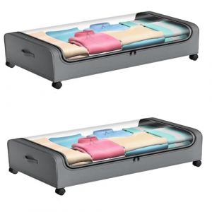 lomonmen 2 Pièces Boîte de Rangement Sous Lit avec Roulettes,Rangement Sous Lit Boite Housse Sac Rangement Vetement, Cadre Métallique pour Vêtements,Jouets Livres Chaussure (ZETIAN-EU, neuf)