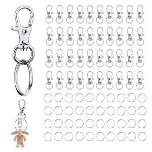 Mousqueton Porte Clef Anneaux, Attache Porte Clé, Fermoir Mousqueton Crochets de Clés Avec Porte-clés, Pivotant Keychain Pivotant en Métal, pour la Fabrication de Clés, L'artisanat (Argent)200 Pièces (GuangYuanHang, neuf)