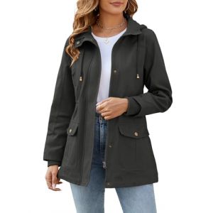 Tuopuda Veste Printemps Femme Parka Mi Saison Multi-Poches &agrave; Manches Longues Saharienne Manteaux &agrave; Capuche Fermeture &Eacute;clair V&ecirc;tement d'ext&eacute;rieur Coupe-Vent Idee Cadeau, Gris, L (GHF-Direct, neuf)