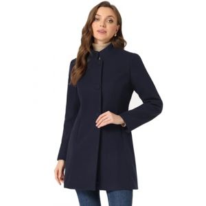 Allegra K Manteau d'hiver &eacute;l&eacute;gant pour femmes, mi-cuisse, col montant, caban mi-long &agrave; boutonnage classique Bleu marine L (Weisser Berg, neuf)