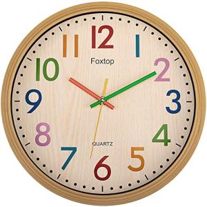 Foxtop Silencieuse sans Tic-tac Enfants Horloge Murale Décorative Colorée Facile à Lire pour Classe École Cuisine Salon Chambre Maternelle (Diamètre: 30 cm) (Lumuasky-EU, neuf)