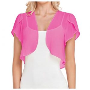 Gilet Mariage Femme Bolero Mariage Boléro Veste Courte Chic Mousseline de Soie Gilet à Manches Évasées 3/4 Boléro Cardigan Boléro Court Gilet Léger Élégant Courte Mousseline de Soie Veste (hoarse-NU, neuf)