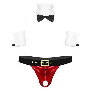 Oyolan Déguisement Noël Homme Sexy Body String Mankini Costume Père Noël/Lutin Tenue Serveur Ensemble Lingerie Erotique Gay Clubwear M-XXL Type J Rouge L (Oyolan EU, neuf)
