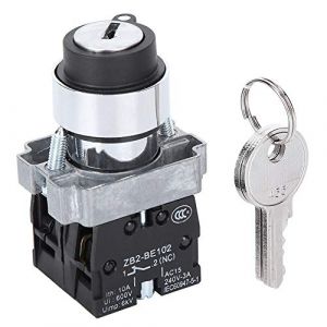 Interrupteur à Clé à 2 Positions Verrouillage d'Alimentation à Réinitialisation Auto Commutateur Rotatif à Clé Trou de 22 mm avec 2 Clé 240V-3A (Kangweix, neuf)