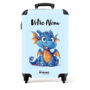 NoBoringSuitcases.com Valise Enfant, Valise Cabine, Valise Enfant Garcon, Bagages Enfant, Valise Enfant Roulette, Valise Cabine Enfant Garcon, Valise Personnalisable 55x35x25cm (Dragon - Bleu-Orange) (NoBoringSuitcases, neuf)