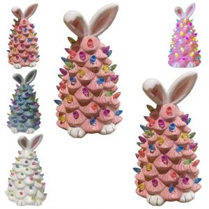 Arbre de P&acirc;ques lumineux en c&eacute;ramique, arbre de table en c&eacute;ramique lumineux, figurines de lapin de P&acirc;ques pr&eacute;-&eacute;clair&eacute;es avec lampe color&eacute;e, cadeaux de d&eacute;coration de printemps de P&acirc;ques (2 pi&egrave;ces-D) (Yuhai E-commerce, neuf)