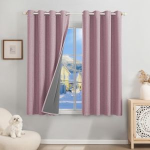 Runy&eacute;la 100% Rideau Occultant Thermique Isolant Anti Froid 120x140, Lot de 2 Lin Rideaux Fen&ecirc;tre Opaques &agrave; Oeillets Rose Anti Chaleur UV Bruit, Int&eacute;rieurs Decoration Dressing Salon Chambre (Runi-EU, neuf)