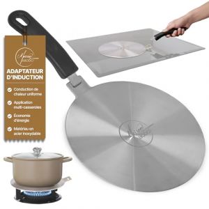 Maison Abodo Plaque Adaptateur Induction 20cm avec Poign&eacute;e Amovible | Ne Change Pas de Couleur | Adaptateur Plaque Induction pour Casseroles Moka, Verre & Aluminium sur Gaz & &Eacute;lectrique (maison abodo, neuf)