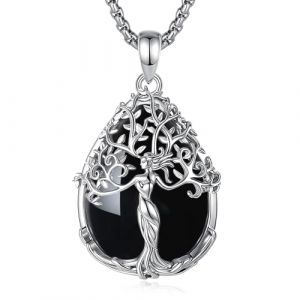CELESTIA Collier Arbre de Vie Femme Pendentif Obsidienne Noire Argent Bijoux avec Pierre de Protection Puissante Chaine Acier Inoxydable Cadeau Femme Original (CELESTIA, neuf)