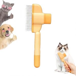 Brosse pour chats, peigne pour chat, brosse de toilettage autonettoyante pour animaux domestiques, peigne de toilettage pour chat pour massage et nettoyage des poils morts (jaune) (DaDaShop, neuf)
