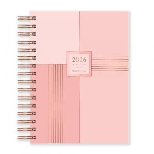 Matilda Myres Agenda 2026 – Format A5 – Un jour par page – Janvier à décembre – Couverture rigide – Reliure à spirale or rose – Planificateurs annuels – Se pose à plat pendant l'écriture – Rose (Tangible Stationery Co. Ltd, neuf)