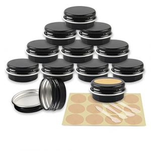 YANCAER 10 Pièces Pots en Aluminium Noir brillant de 10ml avec Couvercle - D35mm x H17mm Vide Ronde Cosmétiques Pot Conteneurs de Voyage pour Maquillage, Crème, Baume à Lèvres, Mini Bougies (CaYanear, neuf)