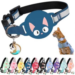 Kittytag Collier Chat avec Accessoire Compatible avec Airtag Apple,Réfléchissant et Lumineux GPS Chat avec Anti étranglement,Réglable,GPS Airtag Non Inclus ! (Bleu Marine) (KittyTag, neuf)