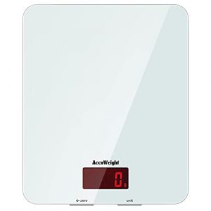 ACCUWEIGHT 201 Balance de Cuisine Électronique Balance Multifonctionnelle Numérique avec Écran LCD Rétro-éclairé Balances Postales avec Plateforme en Verre Trempé, Arrêt Automatique, Fonction de Tare (ThermoPro FR, neuf)