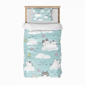 ZTYROLJ Chaton Housse de Couette 90x190cm, Housse de Couette Zipp&eacute;e,Parure de Lit en Microfibre 1 Personne, Parure de Lit Enfant avec Taie d'oreiller 40x60cm (Zhanao Home Product, neuf)